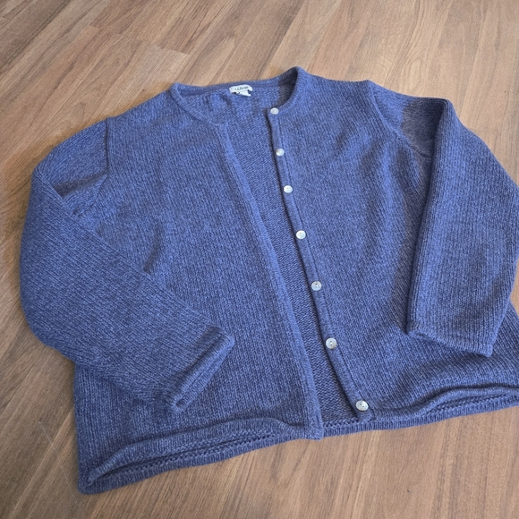 LANDS END long sleeve cardigan sweater purple blue 100% Cotton Large Petite - Picture 1 of 5